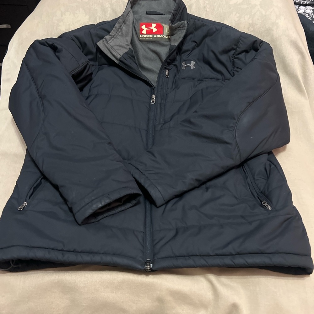 Under Armour Black Puffer Jacket Men’s Large Full Zip Quilted Athletic Coat - Picture 1 of 7